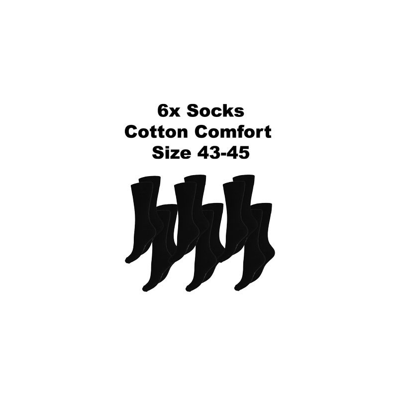 Men's Socks Cotton Comfort, 6Pack Black, Size 43-45